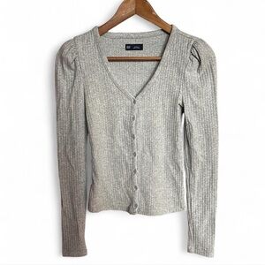 GAP Cotton Gray Ribbed Cardigan